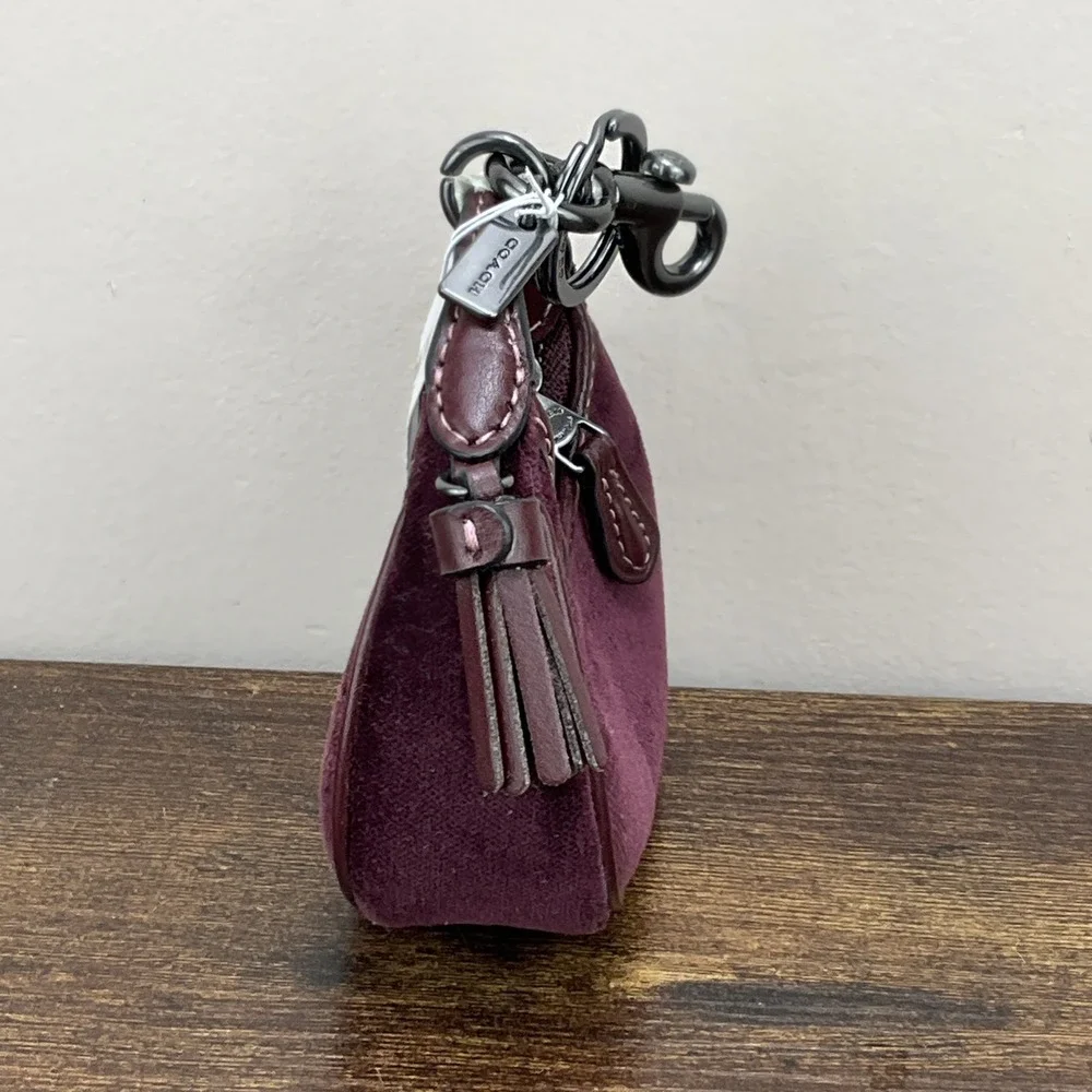 New Coach Mini Carmen Bag Charm Keychain Burgundy Velvet Leather Gunmetal CCF19